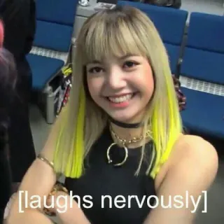😁 laughs nervously nervös, lachen, emotionen, frau, porträt telegram sticker