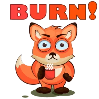 😡 BURN! raposa, queimar, café, animal, fofo, desenho animado whatsapp sticker
