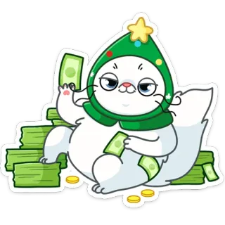 💵 кот, деньги, Рождество, праздник, отпуск, милый telegram sticker
