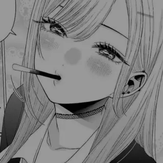 ➰ Marin Kitagawa My Dress-Up Darling Anime, Manga, Mädchen, Lutscher, Schwarzweiß, Marin Kitagawa, My Dress-Up Darling telegram sticker