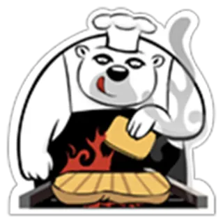 🍗 orso polare, chef, grigliata, cibo, cucina, cartone animato telegram sticker