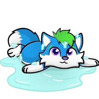 📖 cartoon, dier, hond, schattig, blauw, groen, nat, water telegram sticker