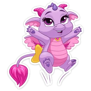 🥳 dragão, desenho animado, fofo, roxo, asas, animal whatsapp sticker