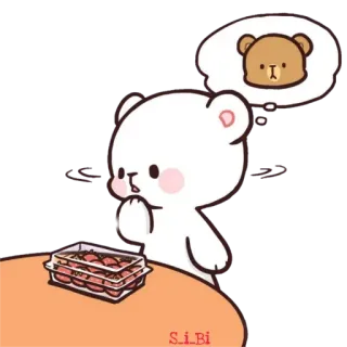 🙁 S.i_Bi 熊, 可爱, 思考, 食物, 插图, 卡通 telegram sticker