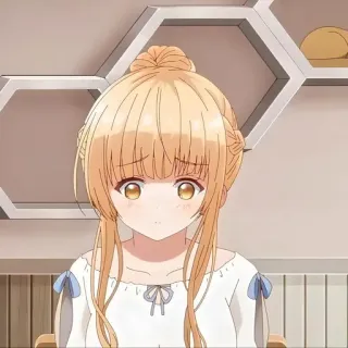 ☺️ anime, cô gái, tóc vàng, buồn, dễ thương, nhân vật telegram sticker