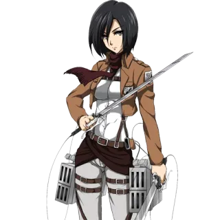 🗡 Mikasa Ackerman Attack on Titan Anime, Attack on Titan, Mikasa Ackerman, Zwaard, Militair uniform, Personage telegram sticker