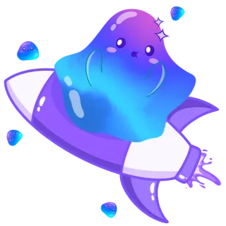 🚀 weltraum, rakete, wolke, süß, kawaii, lila, cartoon telegram sticker