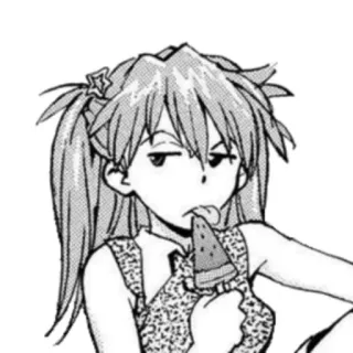 🍉 Asuka Langley Soryu Neon Genesis Evangelion Anime, Manga, Fille, Manger, Pastèque, Expression, Langue whatsapp sticker