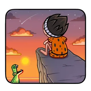 🌇 cartoon, caveman, dinosaur, sunset, cliff, sky, stars telegram sticker