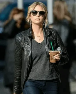 😐 Frau, Lederjacke, Sonnenbrille, Kaffee, Streetstyle, Casual, Mode, Erwachsene telegram sticker