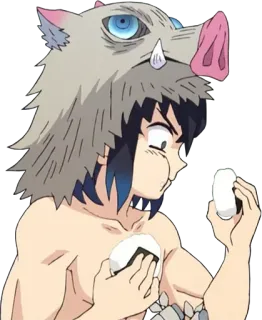 🐷 Inosuke Hashibira Demon Slayer anime, demon slayer, inosuke hashibira, personaggio, mangiare, onigiri telegram sticker