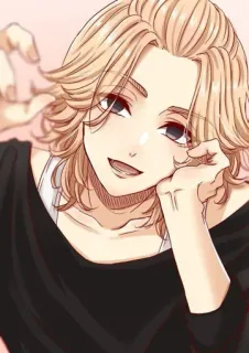 😉 anime, portrait, smiling, blonde hair, cartoon, character, fanart telegram sticker