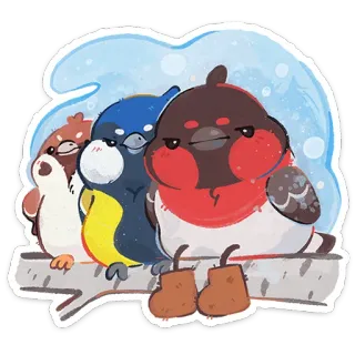 👬 Vögel, Winter, Cartoon, Schneekugel, süß, Tiere telegram sticker