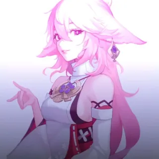 🔮 Yae Miko Genshin Impact 애니메이션, 여우, 원신, 분홍 머리, 비디오 게임, 캐릭터 whatsapp sticker
