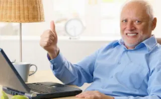 👍 Hide the Pain Harold meme, internet, humor, old man, stock photo telegram sticker