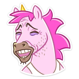 😁 unicórnio, engraçado, rosa, desenho animado, meme, animal whatsapp sticker