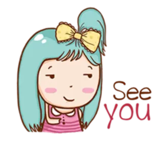 😏 See you Cartoon, Mädchen, Bis bald, Gruß, Süß, Animation telegram sticker