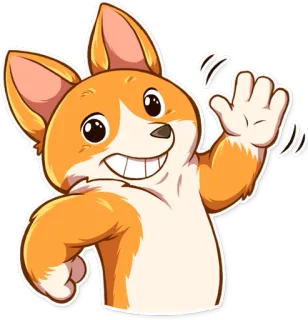 👋 corgi, perro, animal, lindo, dibujos animados, amigable, saludando whatsapp sticker