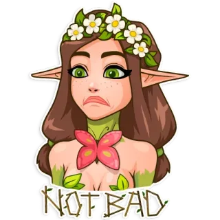 ☹️ NOT BAD elfo, fata, cartoni animati, fiori, non male telegram sticker