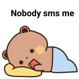 🙂 Nobody sms me bear, phone, texting, cartoon, sad, lonely whatsapp sticker