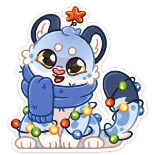 ☺️ แมว, ฤดูหนาว, วันหยุด, น่ารัก, ผ้าพันคอ, ไฟคริสต์มาส, ดาว whatsapp sticker