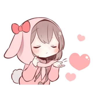 😘 cute, anime, kawaii, girl, hearts, love, bunny, hoodie telegram sticker