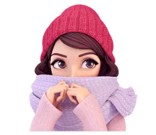 ❤ dibujos animados, chica, invierno, gorro, bufanda telegram sticker