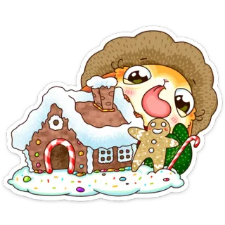 😋 maison en pain d'épices, canne à sucre, bonhomme en pain d'épices, dessin animé, bonbons, dessert, cookie whatsapp sticker