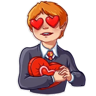 😍 Ron Weasley Harry Potter hoạt hình, tình yêu, mắt hình trái tim, fan art telegram sticker