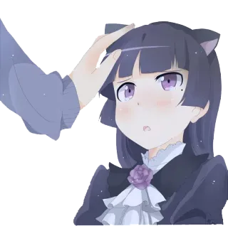 😱 Anime, Telinga kucing, Usap kepala, Imut, Rambut ungu, Memerah, Manga telegram sticker