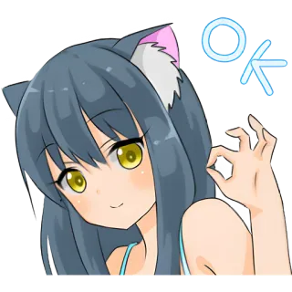 👍 OK Dziewczyna anime, Kocie uszy, Znak OK, OK, Aprobata telegram sticker