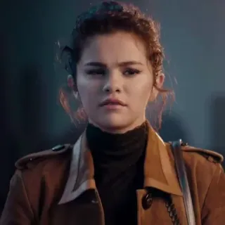 👜 Persona, Mujer, Abrigo marrón, Retrato, Seria, Selena Gomez telegram sticker