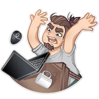 🤬 좌절, 분노, 컴퓨터, 책상, 만화, 사무실, 스트레스 telegram sticker