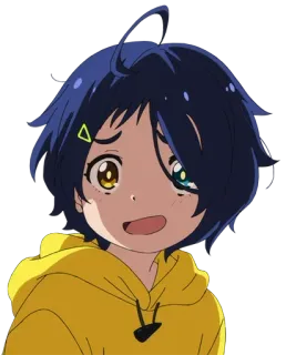🥚 Anime Mädchen, blaue Haare, gelber Hoodie, Anime Charakter telegram sticker