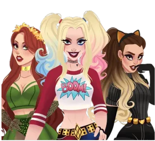 😈 Harley Quinn BOOM! Комиксы, DC Comics, Харли Квинн, Ядовитый Плющ, Женщина-кошка, Супергерой, Злодей telegram sticker