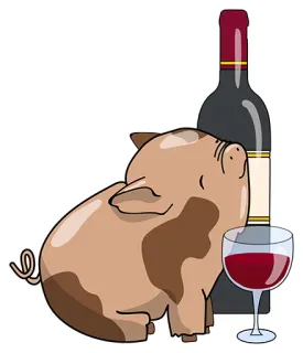 👍 cerdo, vino, animal, bebida, dibujo animado, ilustración whatsapp sticker
