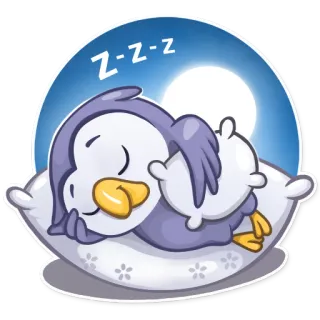 💤 Z-Z-Z dormir, pingüino, cansado, dibujos animados, lindo, animal, almohada, luna whatsapp sticker