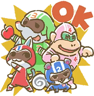 👌 OK animal, dibujos animados, lindo, carreras, casco, positivo whatsapp sticker