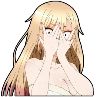 😳 Marin Kitagawa My Dress-Up Darling อนิเมะ, ผู้หญิง, ผมบลอนด์, อาย, My Dress-Up Darling telegram sticker