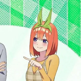 🧩 Yotsuba Nakano The Quintessential Quintuplets Anime, Personnage, Sourire, Montrer du doigt, Cheveux orange telegram sticker