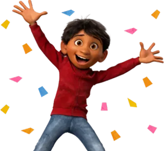 🎉 Miguel Rivera Coco dibujos animados, personaje, celebración, confeti, disney, pixar telegram sticker