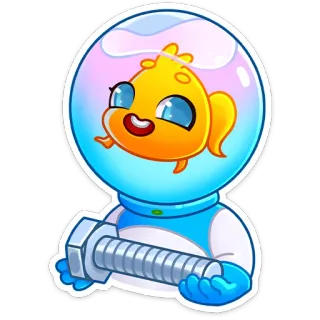 🔩 fish, cartoon, character, helmet, funny, cute whatsapp sticker