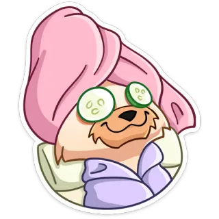 👧 día de spa, pepino, relajación, lindo, toalla, animal, dibujos animados, bienestar telegram sticker