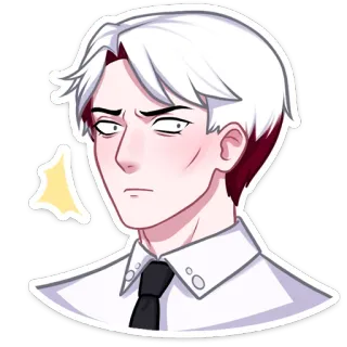 🤨 мужчина, белые волосы, аниме стиль, персонаж, удивлен, эмоция telegram sticker