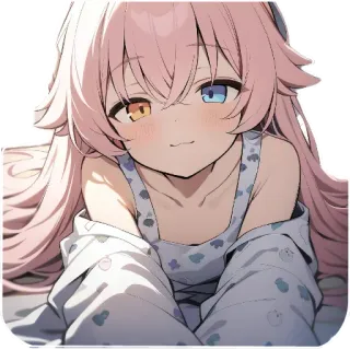 🥰 アニメ, 女の子, 可愛い, オッドアイ, ピンク髪 telegram sticker
