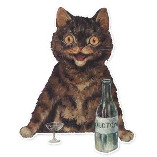 🍸 OLD TOM cat, monocle, old tom, vintage, alcohol, bottle, glass, retro telegram sticker