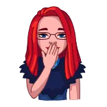 👩‍🎤 woman, red hair, glasses, cartoon, sticker, hand over mouth, shocked telegram sticker