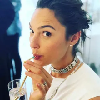 😗 Gal Gadot woman, actress, celebrity, drinking, portrait telegram sticker