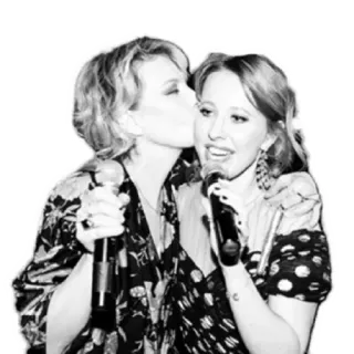 💋 frauen, sängerinnen, kuss, mikrofon, schwarz weiß, portrait telegram sticker