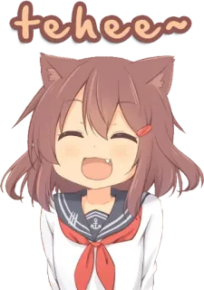 😁 tehee~ anime, cat girl, kawaii, cute, happy, smile telegram sticker